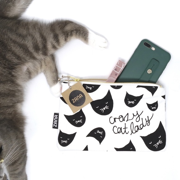 Crazy Cat Lady canvas zippered pouch, Zane Products fabric pouch - Picture 3 of 9